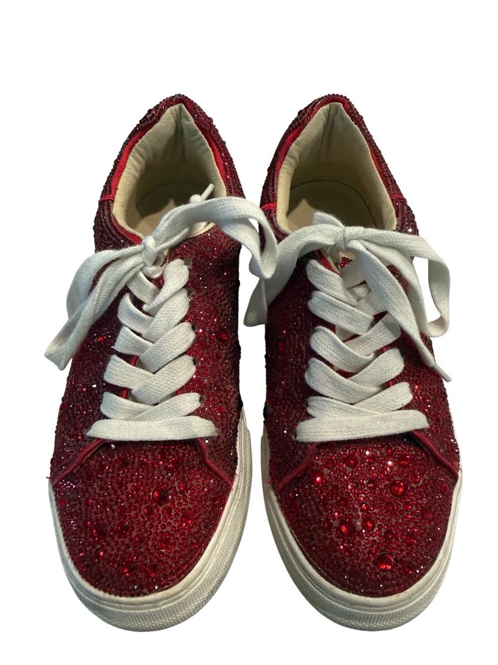 Betsey Johnson Red Crystal Lace-Up Sneakers